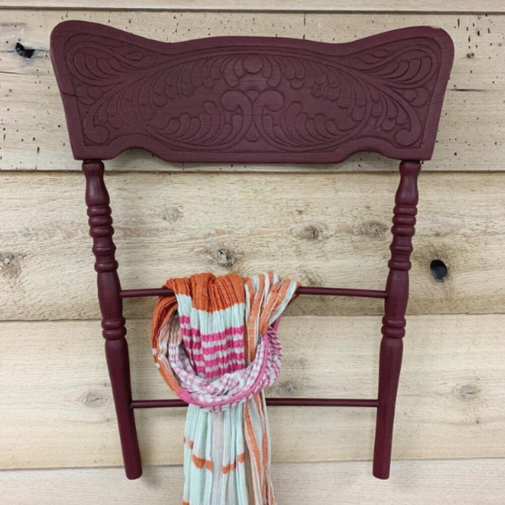 Towel holder burgundy wall decoration in upcycled wood